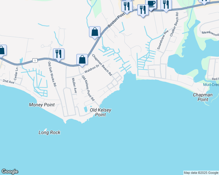 map of restaurants, bars, coffee shops, grocery stores, and more near 19 1st Avenue in Westbrook
