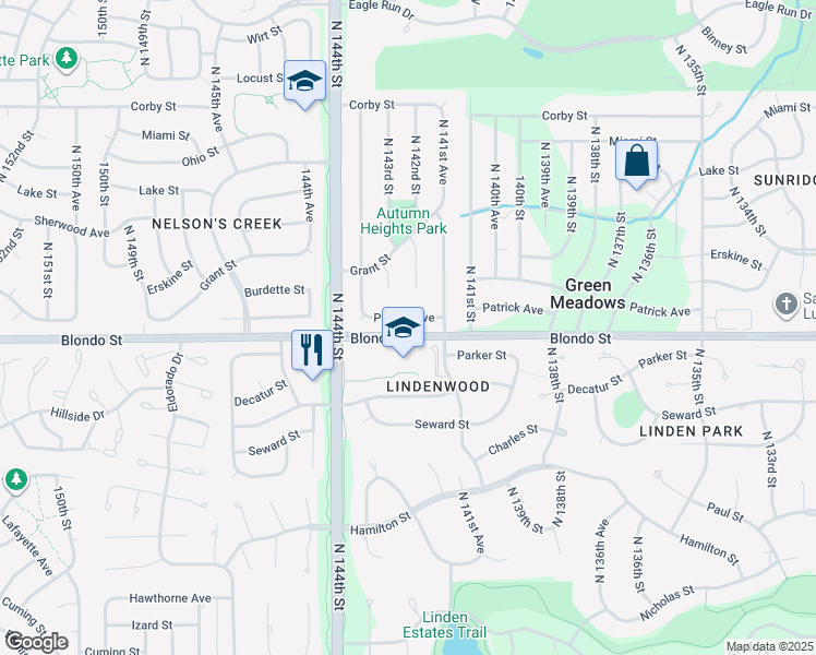 map of restaurants, bars, coffee shops, grocery stores, and more near 14218 Patrick Avenue in Omaha