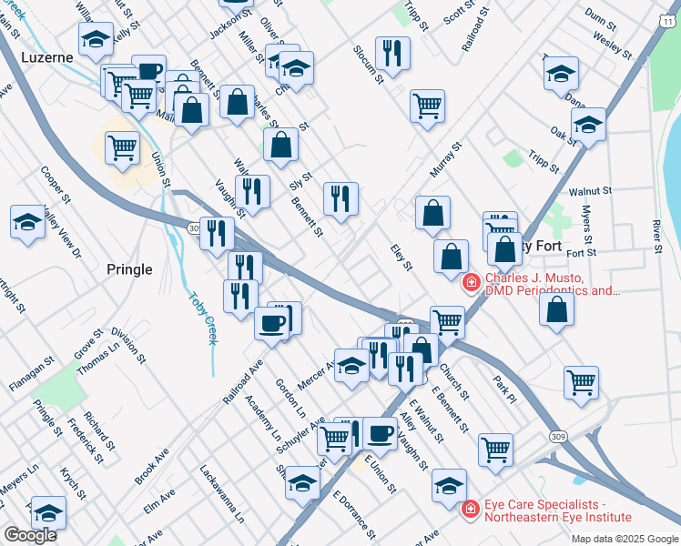 map of restaurants, bars, coffee shops, grocery stores, and more near 163 West Bennett Street in Kingston