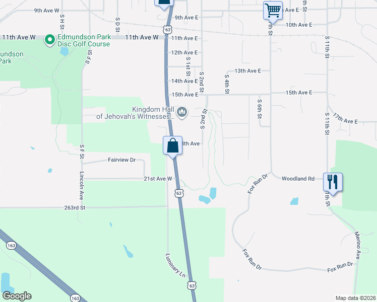 map of restaurants, bars, coffee shops, grocery stores, and more near 1815 South 2nd Street in Oskaloosa