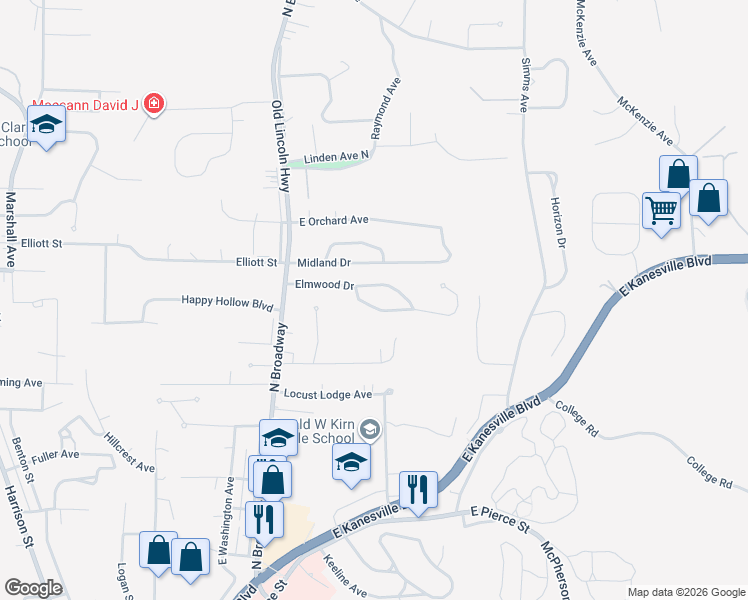 map of restaurants, bars, coffee shops, grocery stores, and more near 216 Elmwood Drive in Council Bluffs