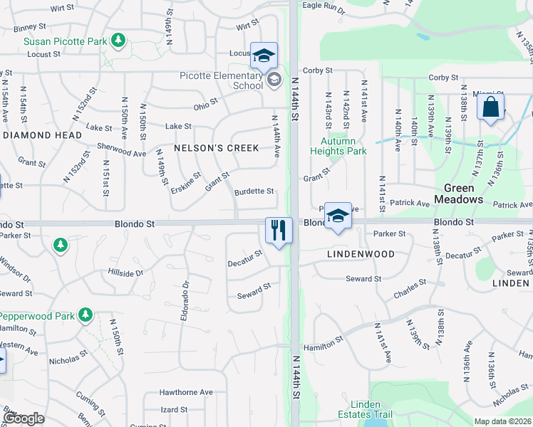 map of restaurants, bars, coffee shops, grocery stores, and more near 14504 Patrick Avenue in Omaha