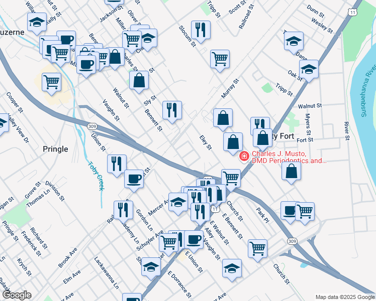 map of restaurants, bars, coffee shops, grocery stores, and more near 163 West Bennett Street in Kingston
