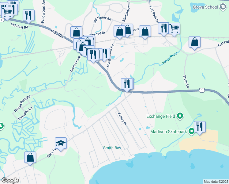 map of restaurants, bars, coffee shops, grocery stores, and more near 248 Boston Post Road in Madison