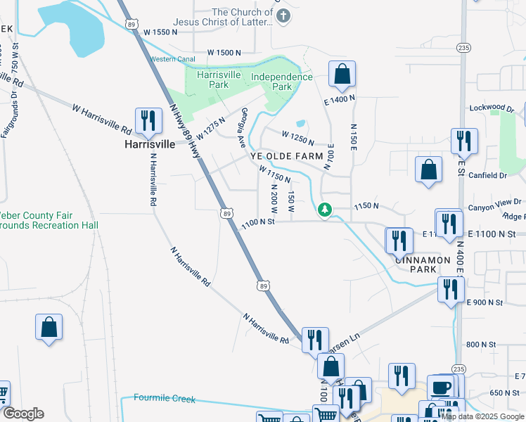 map of restaurants, bars, coffee shops, grocery stores, and more near 1106 Connecticut Avenue in Harrisville
