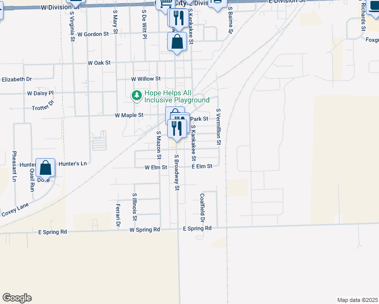 map of restaurants, bars, coffee shops, grocery stores, and more near 75 East Walnut Street in Coal City