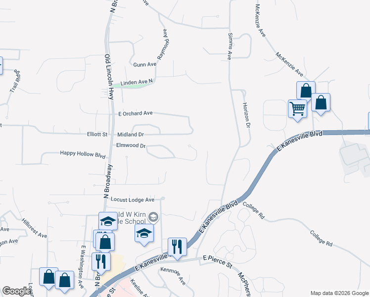 map of restaurants, bars, coffee shops, grocery stores, and more near 486 Elmwood Drive in Council Bluffs