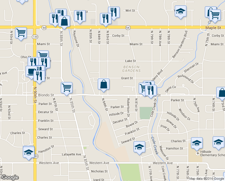 map of restaurants, bars, coffee shops, grocery stores, and more near 2017 North 83rd Street in Omaha