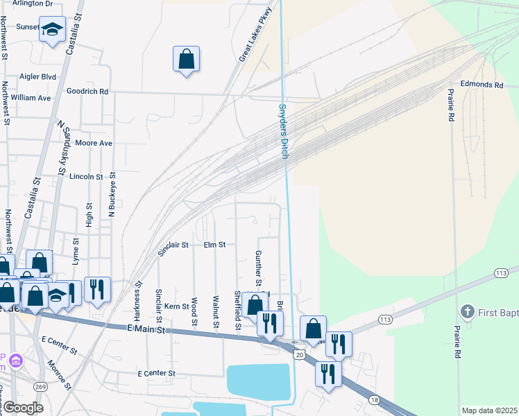 map of restaurants, bars, coffee shops, grocery stores, and more near 415 Brinker Street in Bellevue