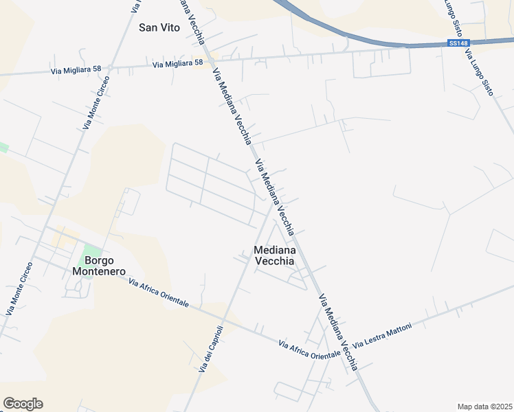 map of restaurants, bars, coffee shops, grocery stores, and more near 31 Via dei Caprioli in Mediana Vecchia