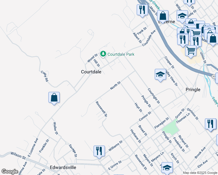 map of restaurants, bars, coffee shops, grocery stores, and more near 44 North Street in Courtdale