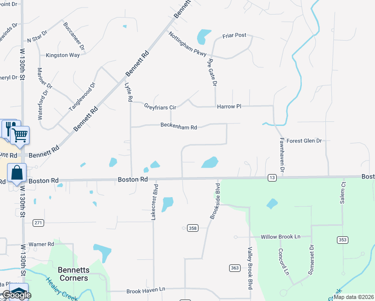 map of restaurants, bars, coffee shops, grocery stores, and more near 11875 Queensbridge Lane in North Royalton