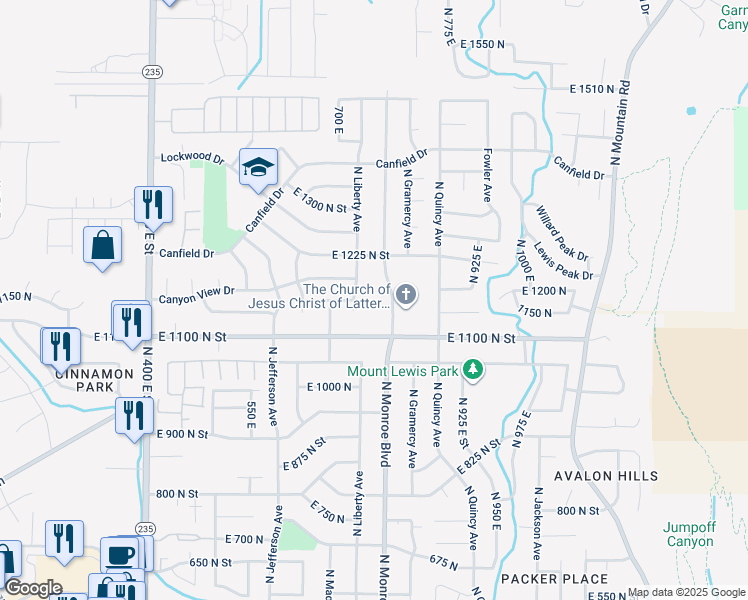 map of restaurants, bars, coffee shops, grocery stores, and more near 755 East 1175 North in Ogden
