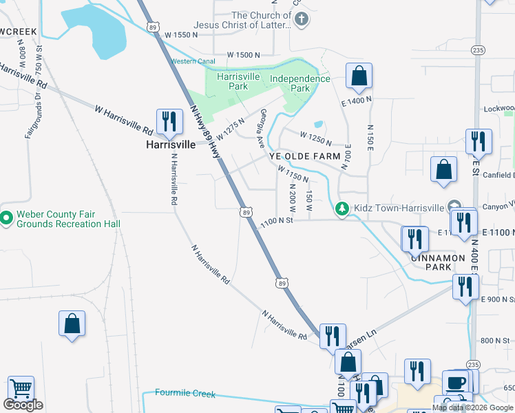 map of restaurants, bars, coffee shops, grocery stores, and more near 1150 U.S. 89 in Ogden