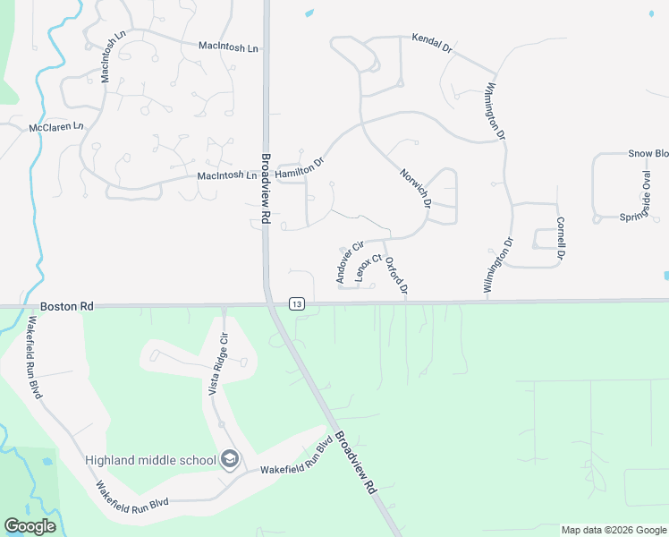 map of restaurants, bars, coffee shops, grocery stores, and more near 614 Andover Circle in Broadview Heights