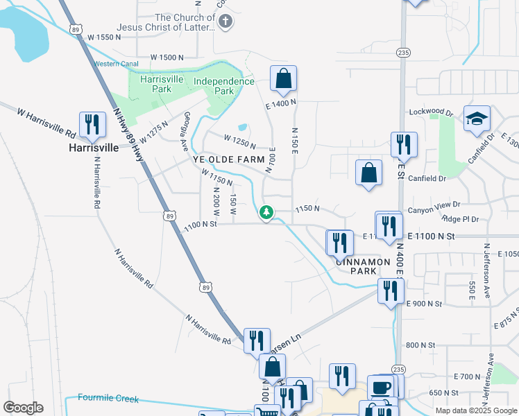 map of restaurants, bars, coffee shops, grocery stores, and more near 1157 1150 North in Ogden