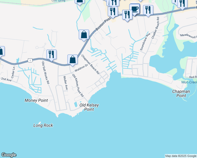 map of restaurants, bars, coffee shops, grocery stores, and more near 19 1st Avenue in Westbrook