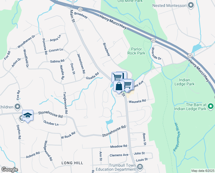 map of restaurants, bars, coffee shops, grocery stores, and more near 116 Governor Trumbull Way in Trumbull
