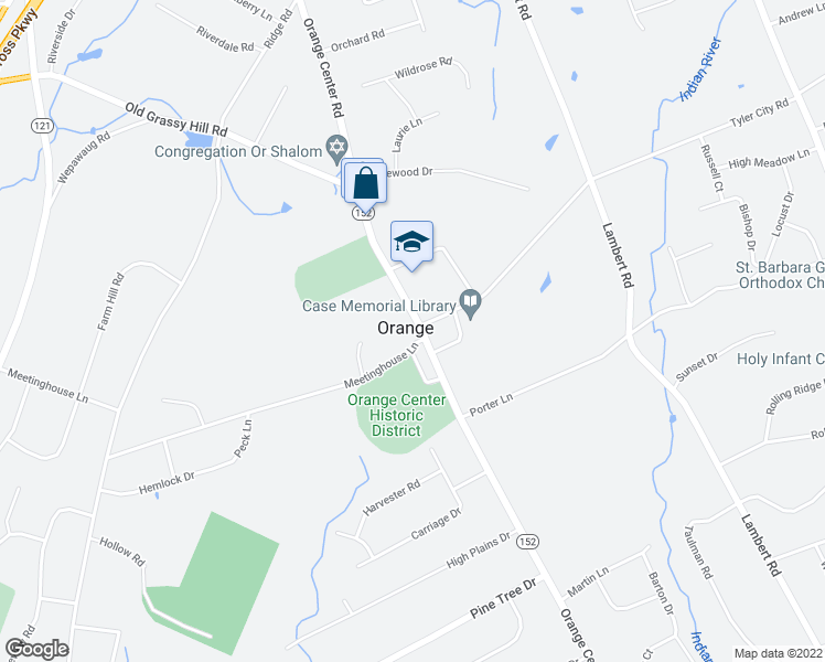 map of restaurants, bars, coffee shops, grocery stores, and more near 205 Meetinghouse Lane in Orange