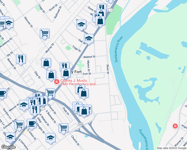 map of restaurants, bars, coffee shops, grocery stores, and more near 105 Fort Street in Kingston