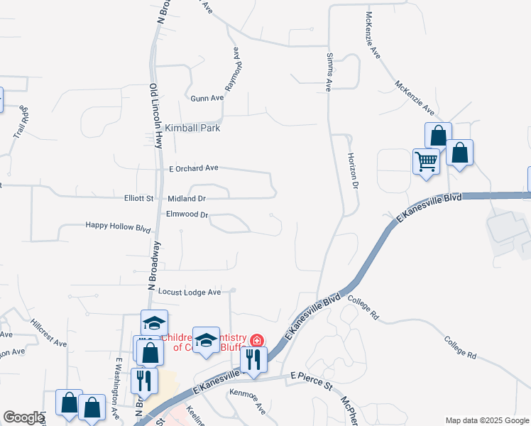 map of restaurants, bars, coffee shops, grocery stores, and more near 486 Elmwood Drive in Council Bluffs