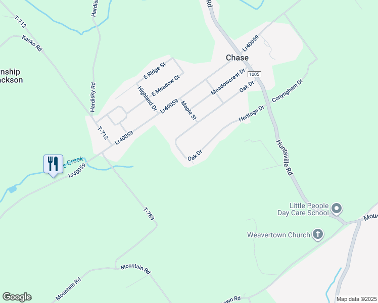 map of restaurants, bars, coffee shops, grocery stores, and more near 1413 Oak Drive in Shavertown