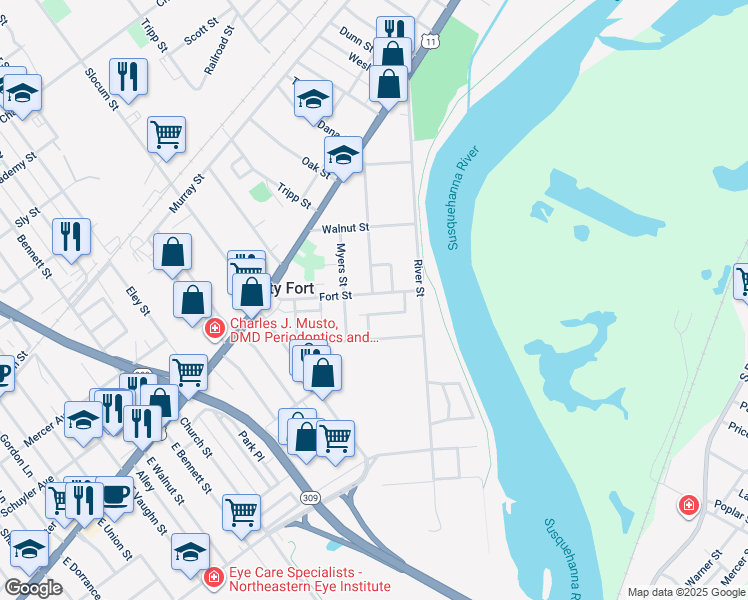 map of restaurants, bars, coffee shops, grocery stores, and more near 123 Fort Street in Kingston