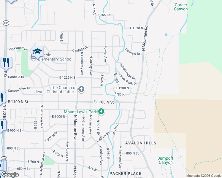 map of restaurants, bars, coffee shops, grocery stores, and more near 931 1200 North in Ogden
