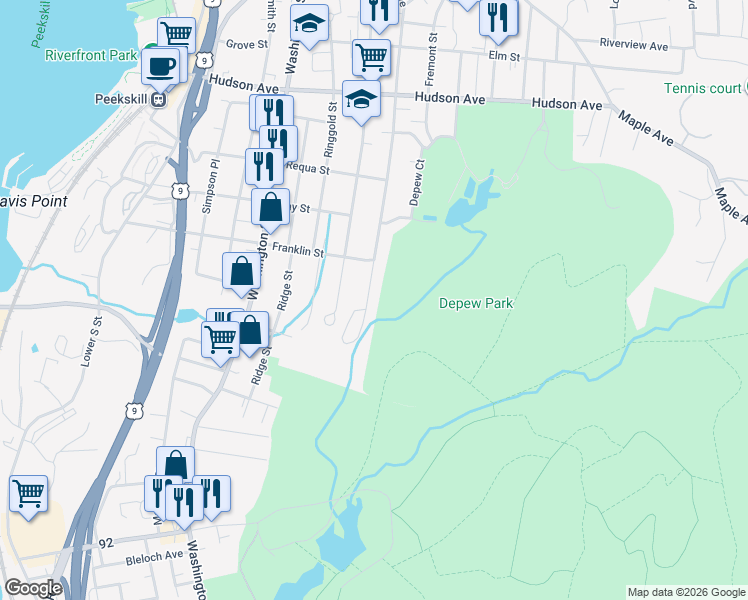 map of restaurants, bars, coffee shops, grocery stores, and more near 625 Union Avenue in Peekskill