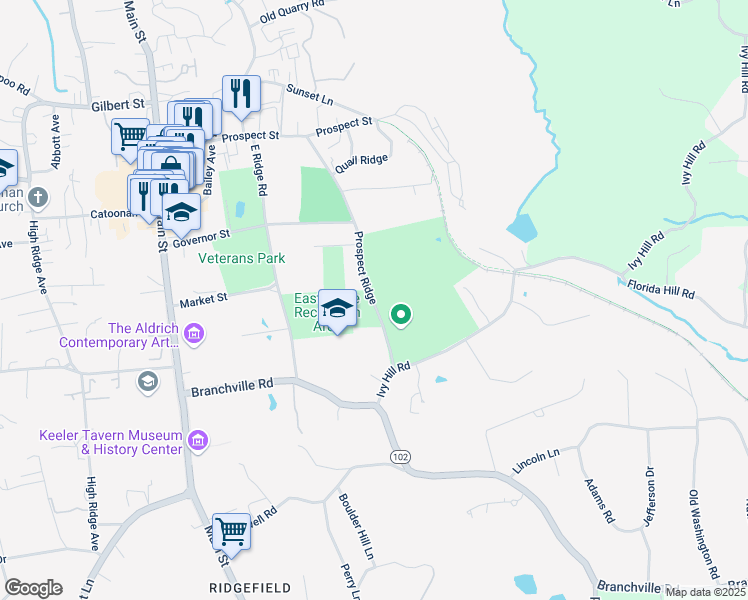 map of restaurants, bars, coffee shops, grocery stores, and more near 51-1101 Prospect Ridge in Ridgefield