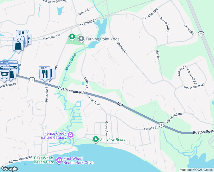 map of restaurants, bars, coffee shops, grocery stores, and more near 45 Wilshire Road in Madison