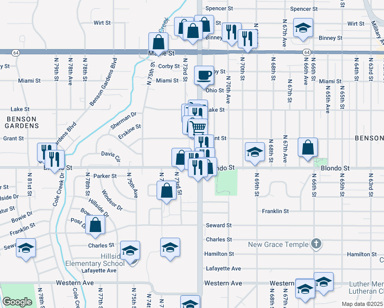 map of restaurants, bars, coffee shops, grocery stores, and more near in Omaha