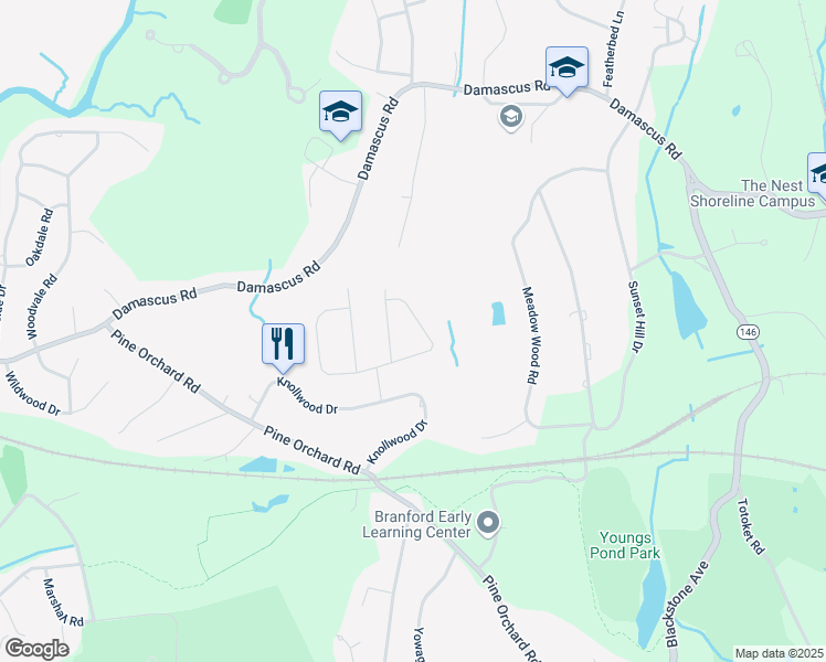 map of restaurants, bars, coffee shops, grocery stores, and more near 20 Arrowhead Lane in Branford