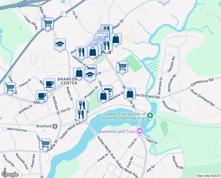 map of restaurants, bars, coffee shops, grocery stores, and more near 256 Meadow Street in Branford