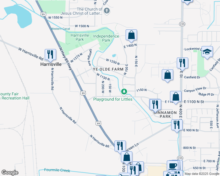 map of restaurants, bars, coffee shops, grocery stores, and more near 1135 150 West in Ogden