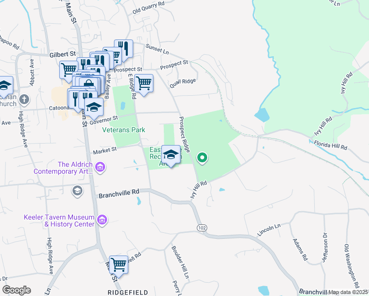 map of restaurants, bars, coffee shops, grocery stores, and more near 120 Prospect Street in Ridgefield