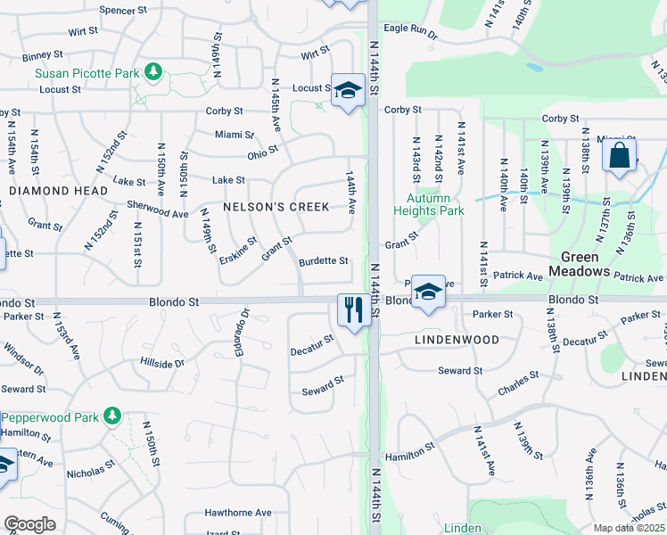 map of restaurants, bars, coffee shops, grocery stores, and more near 14504 Patrick Avenue in Omaha