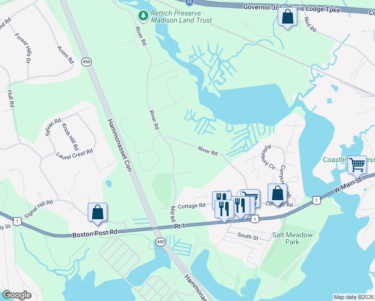 map of restaurants, bars, coffee shops, grocery stores, and more near 118 River Road in Madison