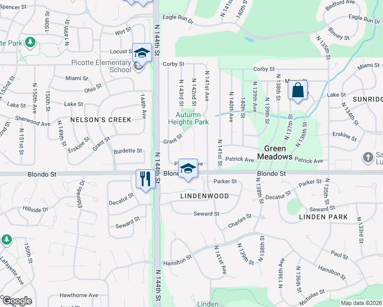map of restaurants, bars, coffee shops, grocery stores, and more near 14218 Patrick Avenue in Omaha