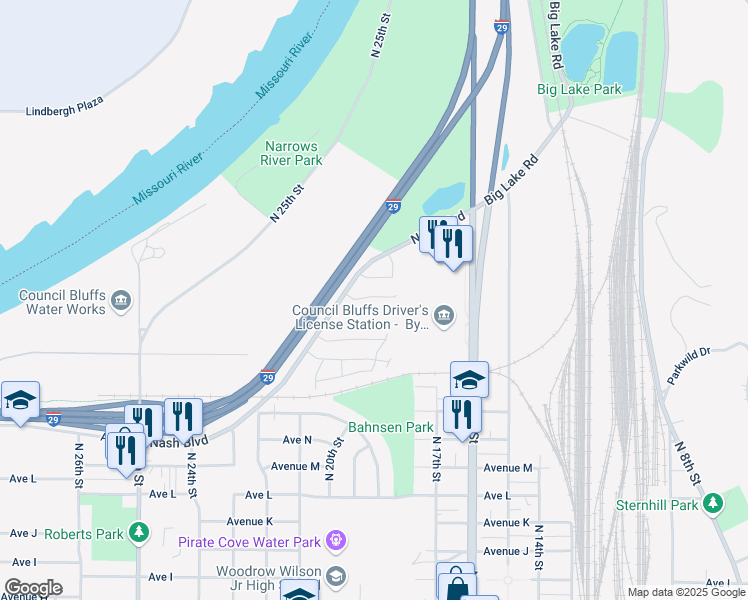 map of restaurants, bars, coffee shops, grocery stores, and more near 1951 Nash Boulevard in Council Bluffs