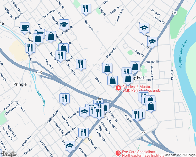 map of restaurants, bars, coffee shops, grocery stores, and more near 133 Eley Street in Kingston