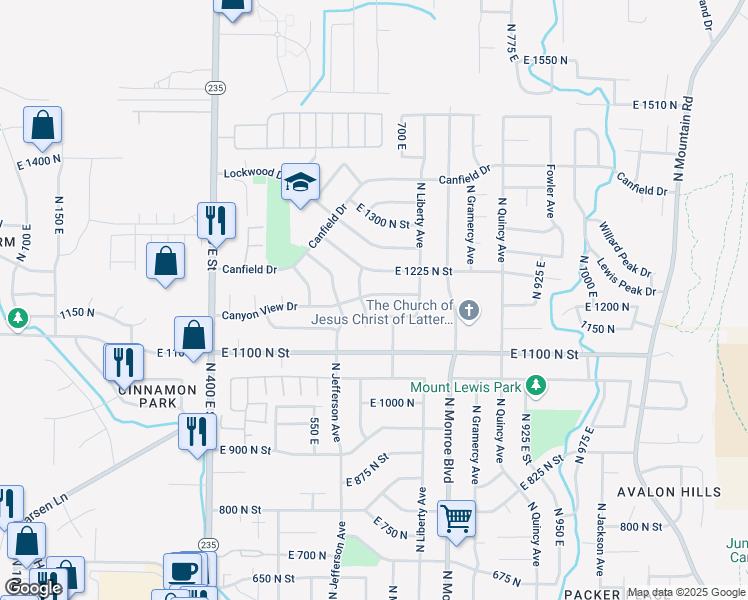 map of restaurants, bars, coffee shops, grocery stores, and more near 1169 North Orchard Avenue in Ogden