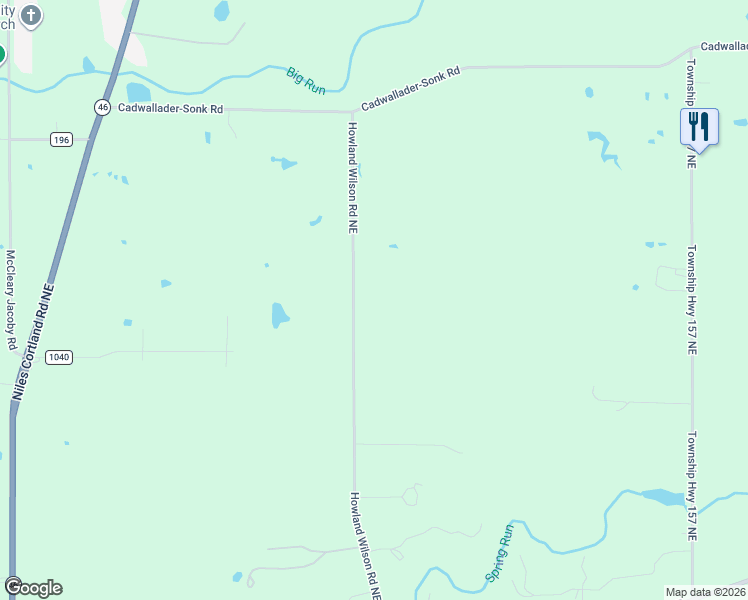 map of restaurants, bars, coffee shops, grocery stores, and more near 2232 Howland Wilson Road Northeast in Cortland