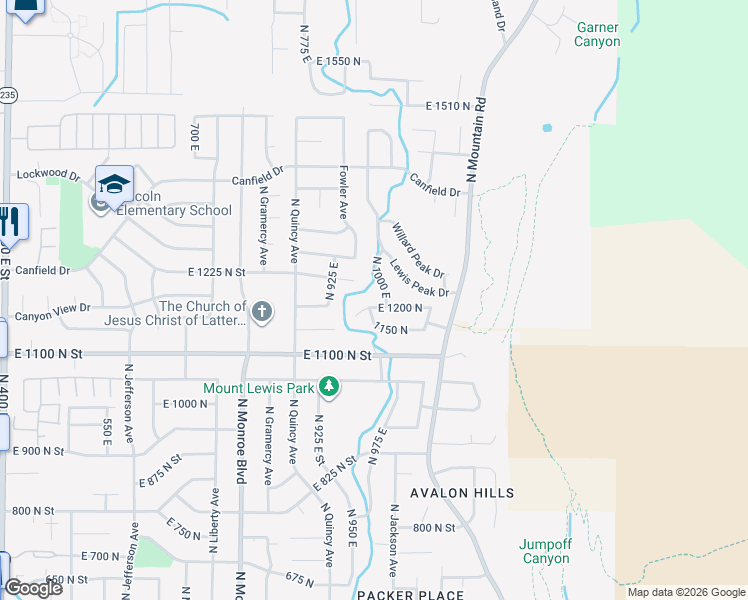map of restaurants, bars, coffee shops, grocery stores, and more near 986 East 1200 North in Ogden