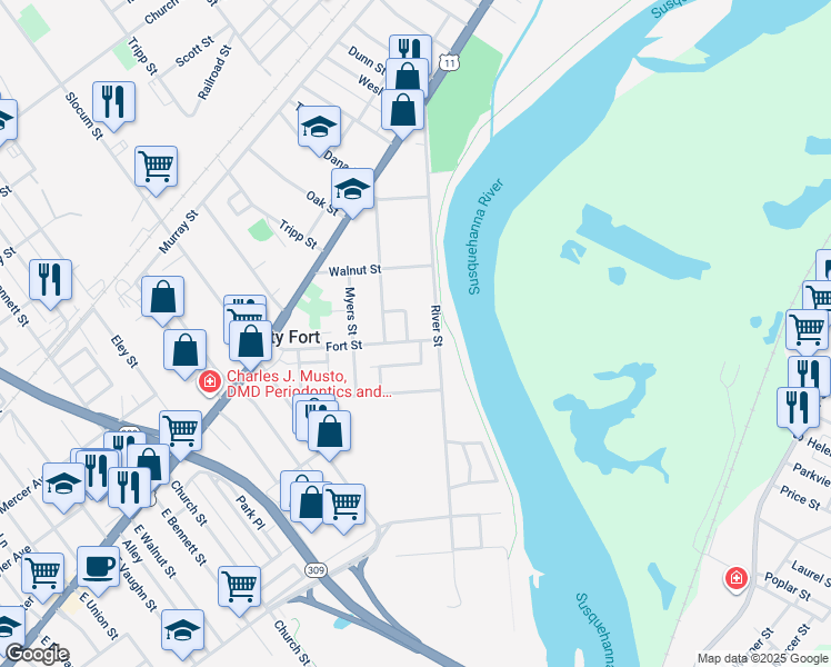 map of restaurants, bars, coffee shops, grocery stores, and more near 146 Fort Street in Kingston