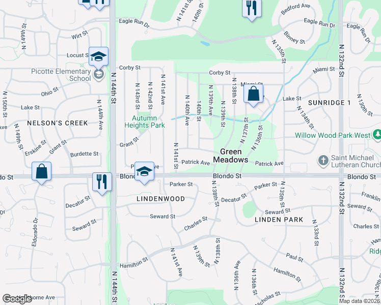 map of restaurants, bars, coffee shops, grocery stores, and more near 14009 Patrick Avenue in Omaha