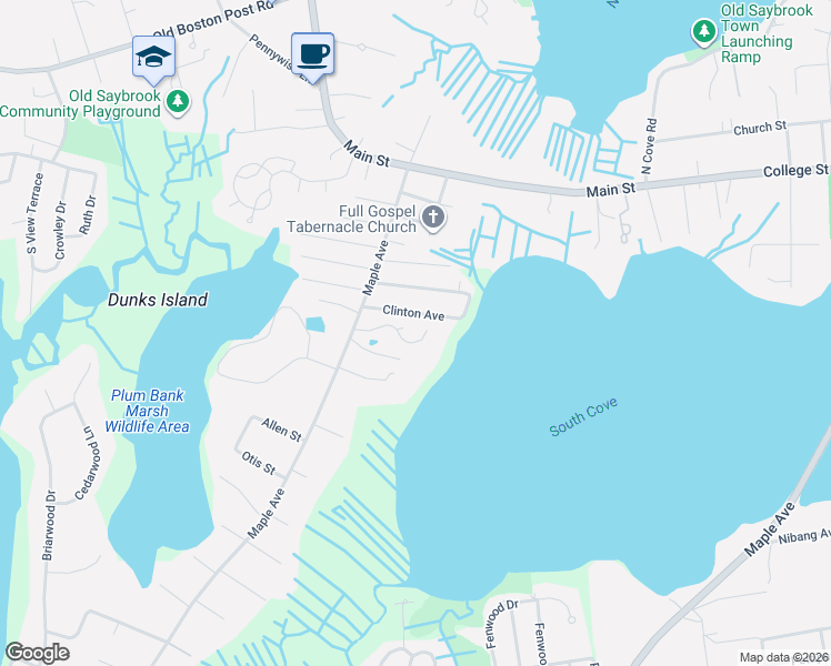 map of restaurants, bars, coffee shops, grocery stores, and more near 5 Cove Landing in Old Saybrook