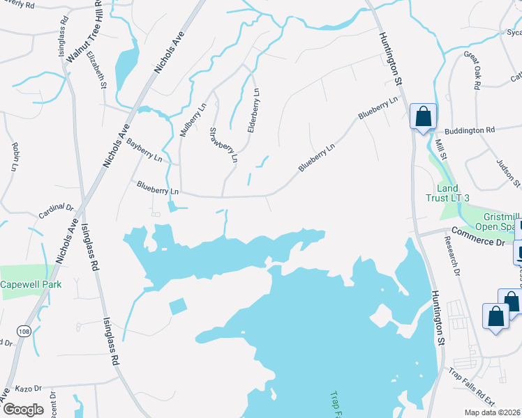map of restaurants, bars, coffee shops, grocery stores, and more near 5 Cranberry Lane in Shelton