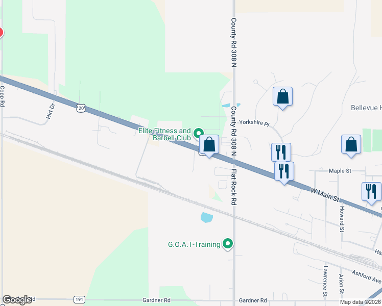 map of restaurants, bars, coffee shops, grocery stores, and more near 897 West Main Street in Bellevue
