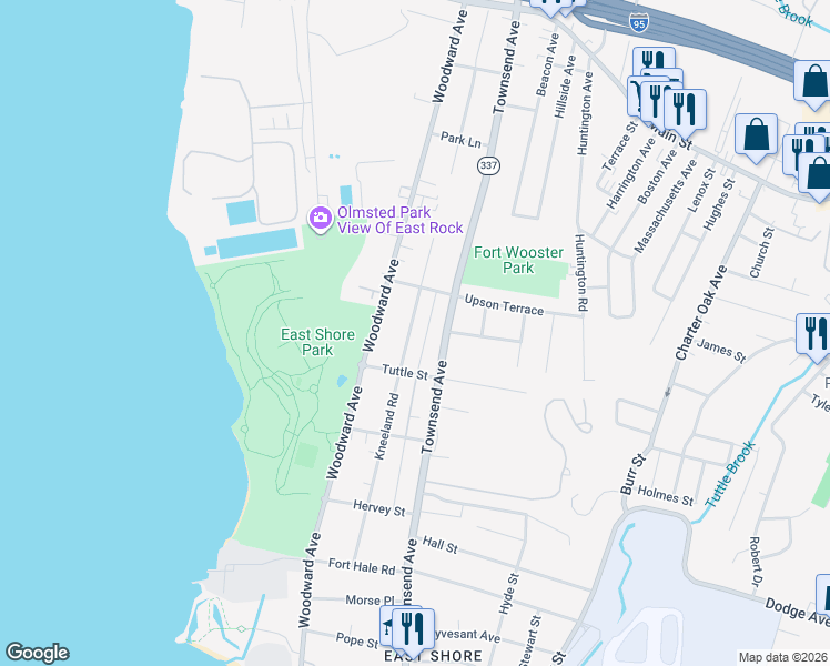 map of restaurants, bars, coffee shops, grocery stores, and more near 270 Kneeland Road in New Haven